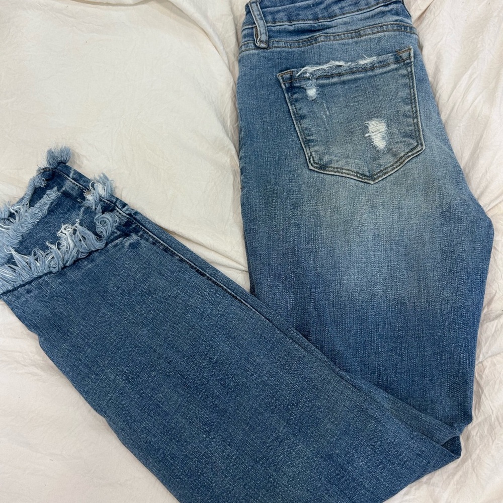 KanCan cropped Frayed Hem Blue Skinny Jeans